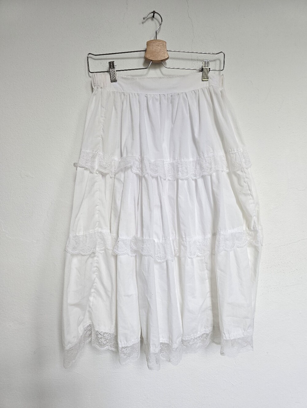 Vintage Cottagecore White Lace Tiered Midi Skirt Y2K Boho Prairie - Picture 2 of 8